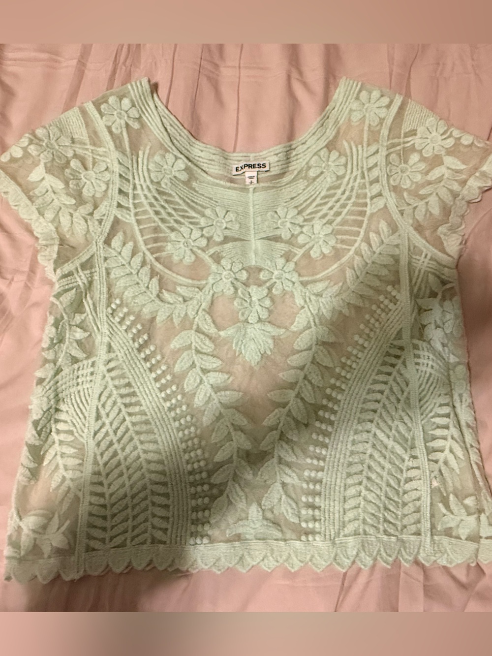 Express Mint Green Floral Lace Cap-Sleeve Top